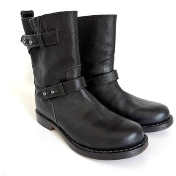 rag & bone Shoes - RAG & BONE Moto Ankle Boots Black Leather Buckle Detail Size 35 Biker Style Moto